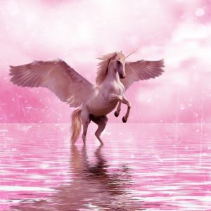 a winged unicorn mounting on water