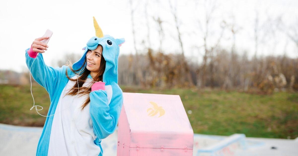Are You a Unicorn_ - Woman in Unicorn Costume Takes a Selfie