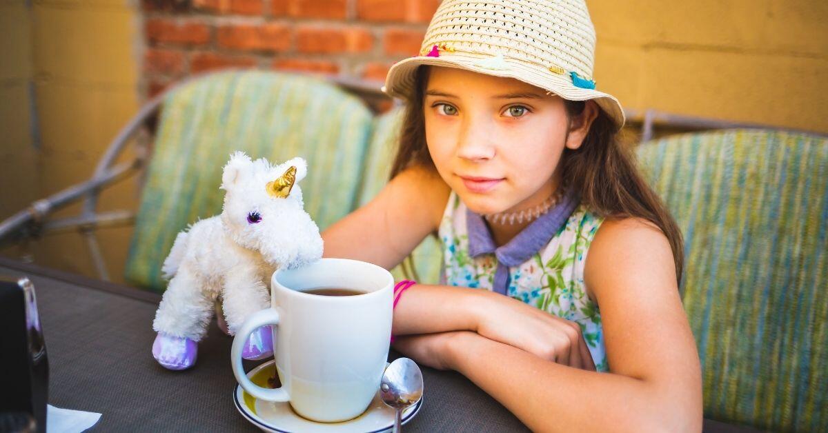 What Do Unicorns Drink_ - Girl and Unicorn Plush Drink Tea