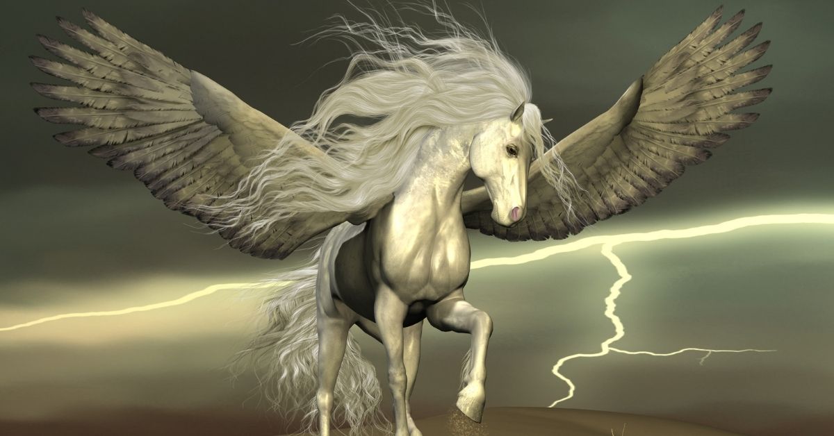 The Best Pegasus Names - A Pegasus in Thunder Storm in a Desert