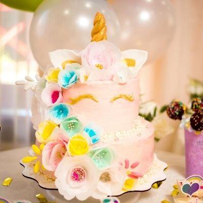 Pink Flower Unicorn Cake