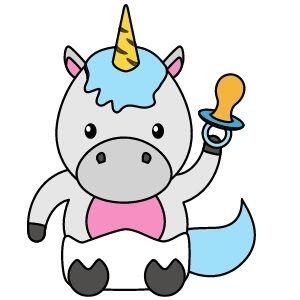 Cartoon Baby Unicorn Holding a Pacifier