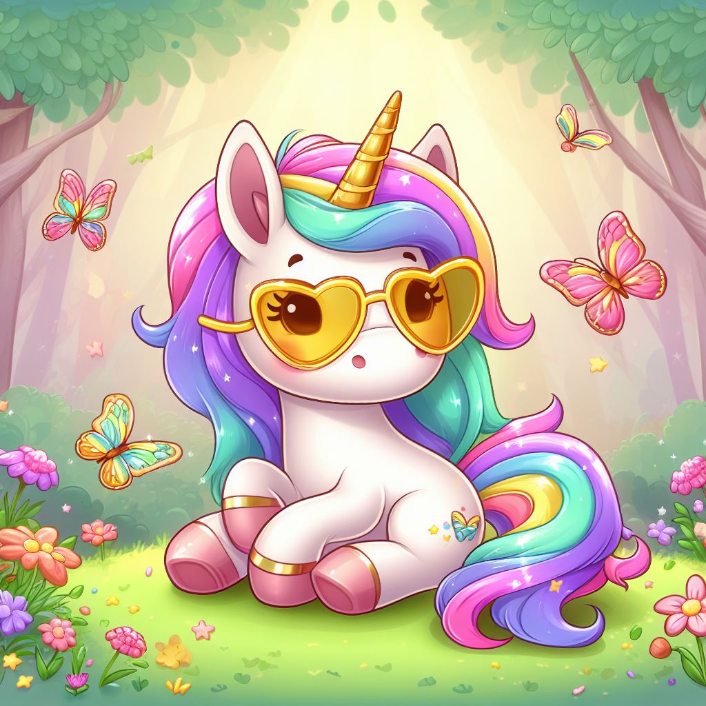 Cute Sitting Rainbow Unicorn with Glasses