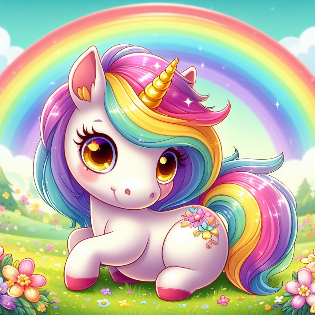 Cute Rainbow Unicorn Under a Rainbow