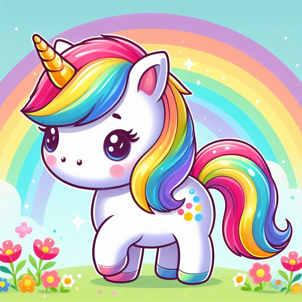 Cute Rainbow Unicorn Under a Rainbow